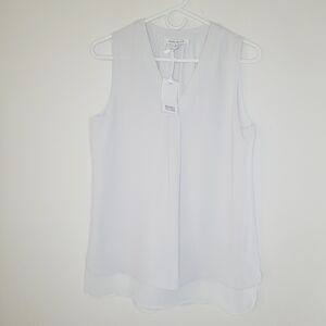 Rose Olive Top Career Women's Light Gray Small V-Neck Sleeveless Layered Flowy